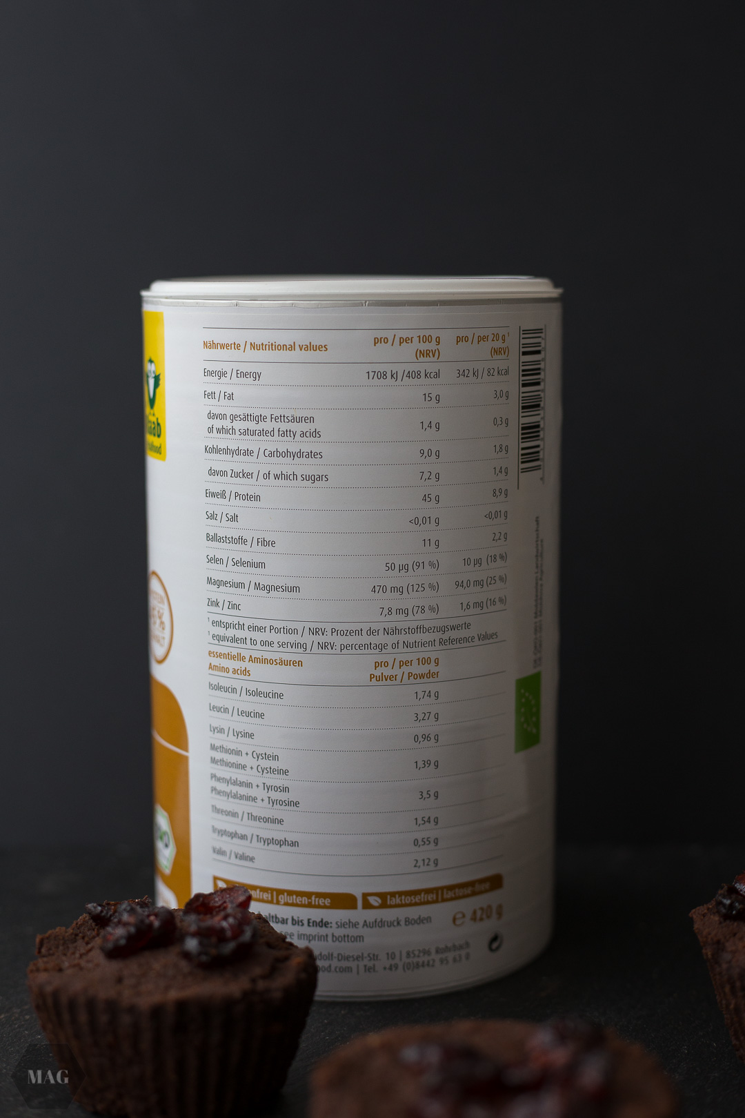 Walnuss-Brownie-Muffins, Bio Walnuss Protein, Raab Vitalfood, Nuss Muffins, vegane Nuss-Muffins, Walnuss Eiweiß, Bio Walnuss Eiweiß